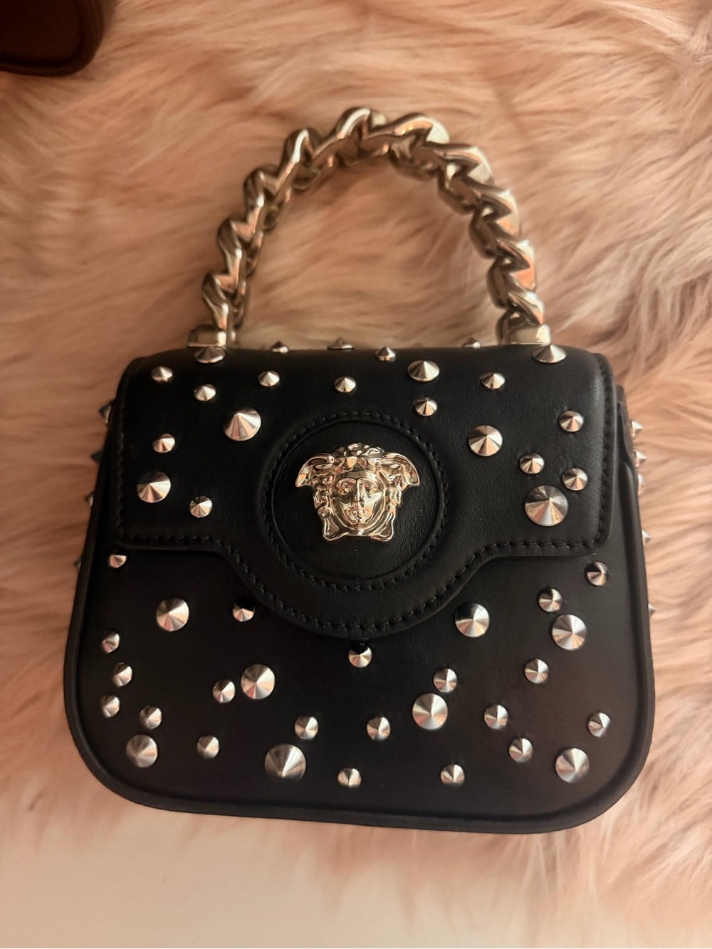 AUTHENTIC Versace La Medusa Studded Top Handle handbag with shoulder strap - Picture 2 of 8